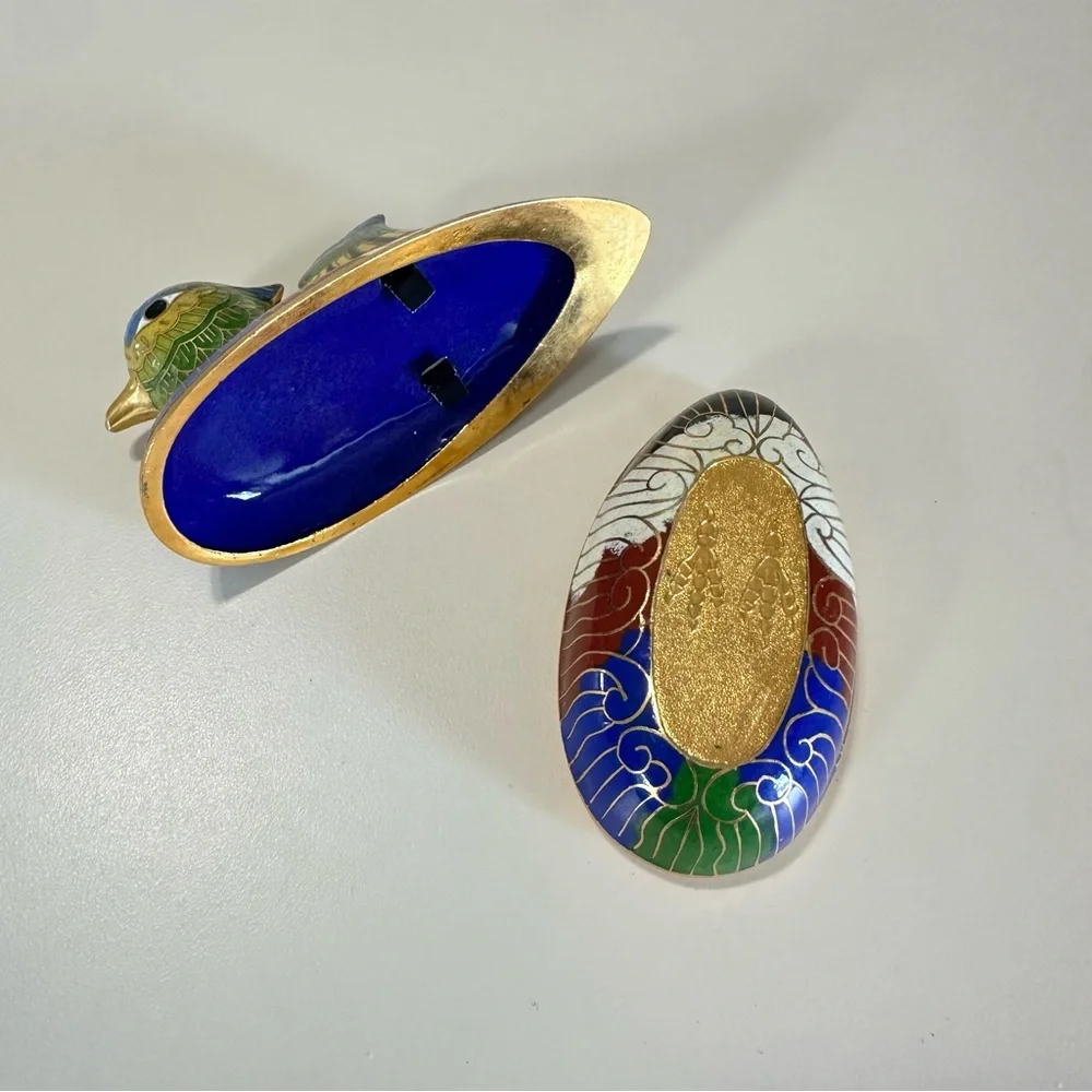 Cloisonné' Enamel Brass Duck Figure Trinket Box Vintage Excellent - Picture 6 of 6
